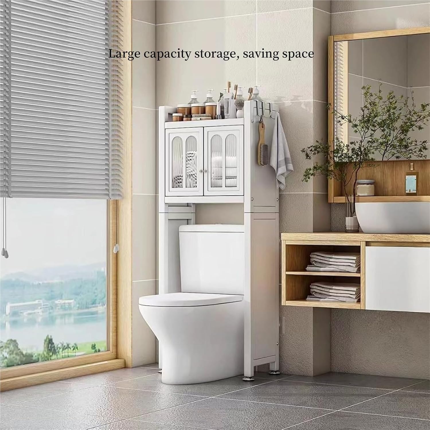 Over Toilet Organizer Over The Toilet Storage Cabinet with Metal Frame Multifunctional Freestanding Toilet Shelf Rack for Bathroom Above Toilet Storage Cabinet