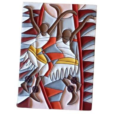 African-style Geometric Wall Art Piece Featuring Two Stylized Figures In Dynamic Dancing Poses 90CM X 90CM